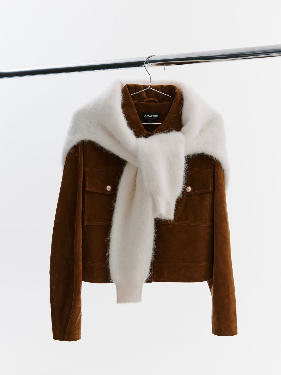Chocolate Brown Suede & Leather Outerwear look from LAMARQUE on Instagram