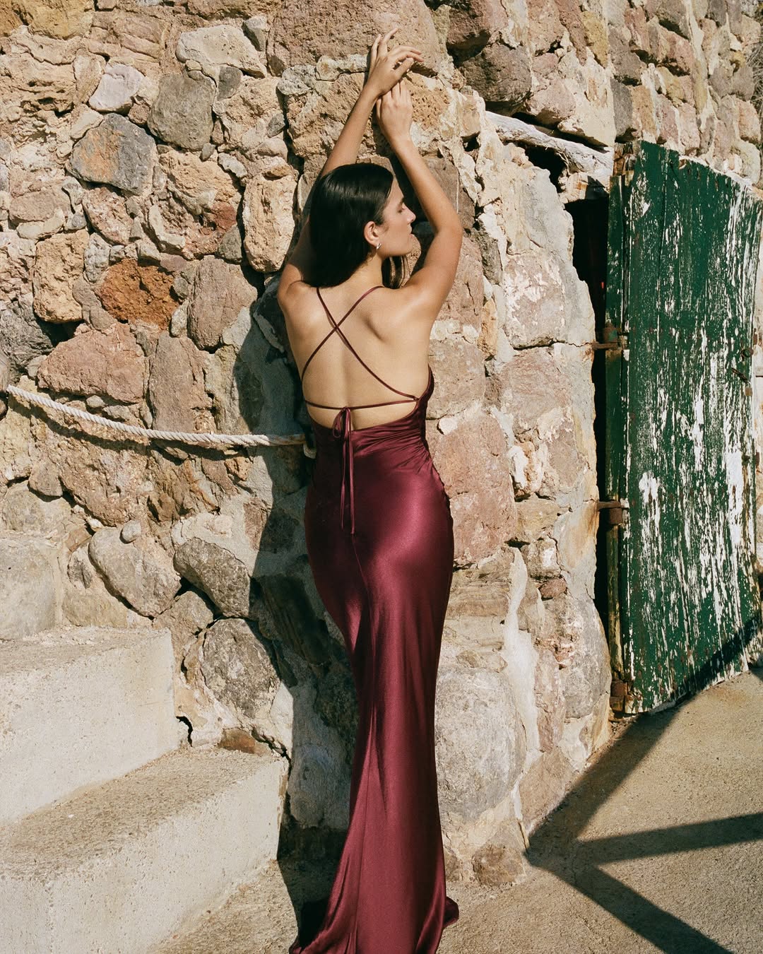Burgundy and Merlot Satin Evening Gowns look from Shona Joy on Instagram